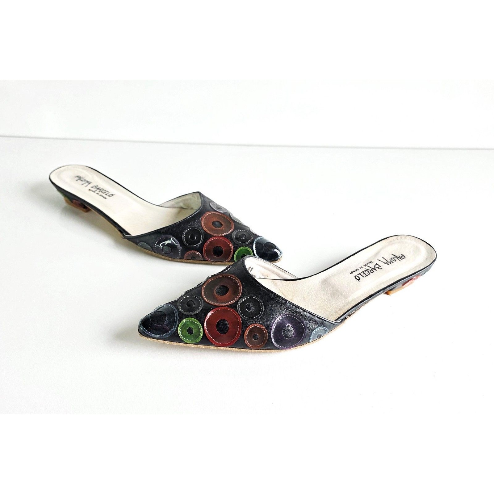 Pointed Slip-On Circle-Accent Black Mules
